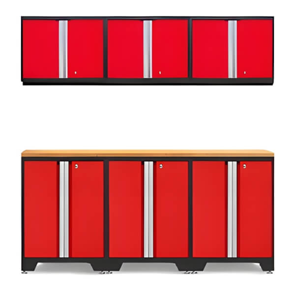 NewAge Garage Cabinets PRO Red 7-Piece Workbench Setup with Bamboo Top-52202 + 52200 + 32284-Garage Giant