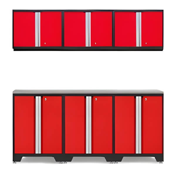 NewAge Garage Cabinets PRO Red 7-Piece Workbench Set with Stainless Steel Top-52202 + 52200 + 36784-Garage Giant