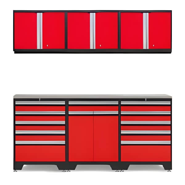 NewAge Garage Cabinets PRO Red 7-Piece Garage Cabinet Set with Stainless Steel Top-52203 + 52204 + 52200 + 36784-Garage Giant