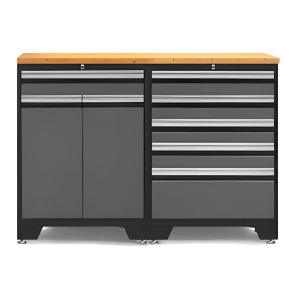 NewAge Garage Cabinets PRO Grey 3-Piece Garage Cabinet Set with Bamboo Top-52003 + 52004 + 32257-Garage Giant