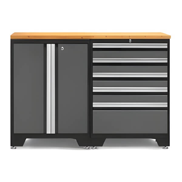 NewAge Garage Cabinets PRO Grey 3-Piece Work Station with Bamboo Top-52002 + 52004 + 32257-Garage Giant