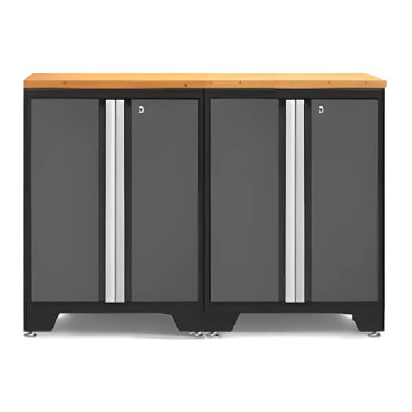 NewAge Garage Cabinets PRO Grey 3-Piece Work Station with Bamboo Top-52002 + 32257-Garage Giant