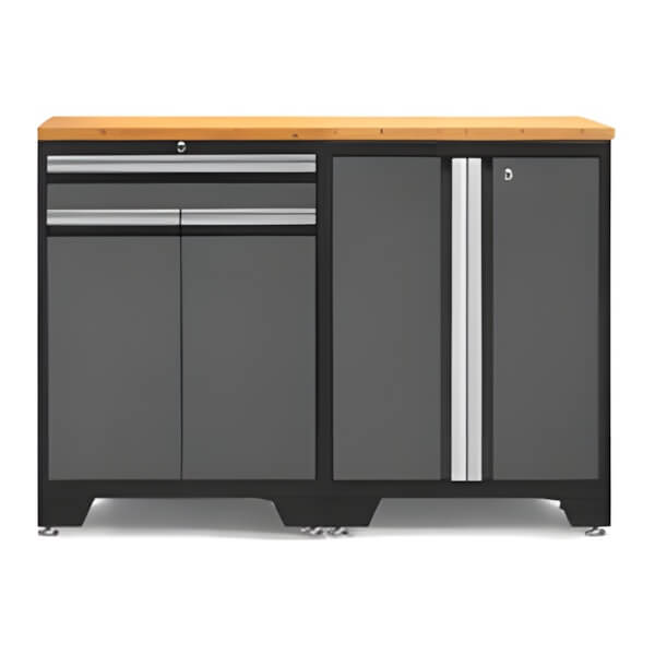 NewAge Garage Cabinets PRO Grey 3-Piece Workbench Setup with Bamboo Top-52002 + 52003 + 32257-Garage Giant