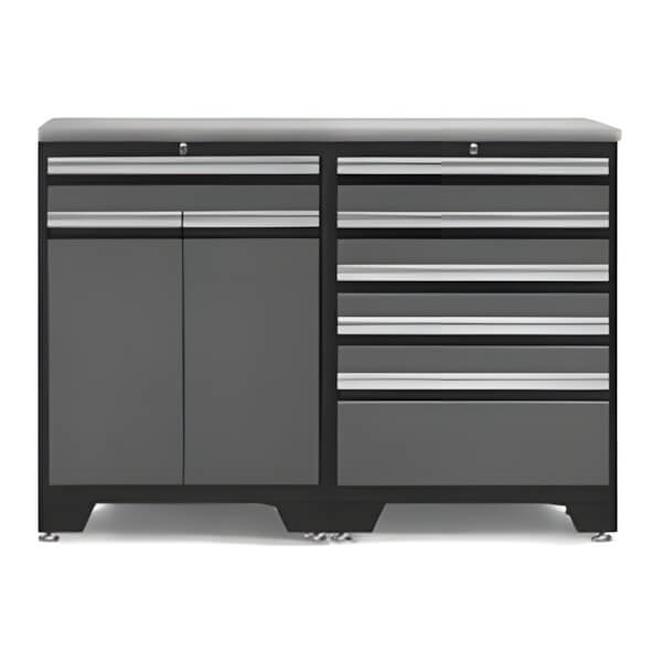 NewAge Garage Cabinets PRO Grey 3-Piece Workbench Set with Stainless Steel Top-52003 + 52004 + 36756-Garage Giant