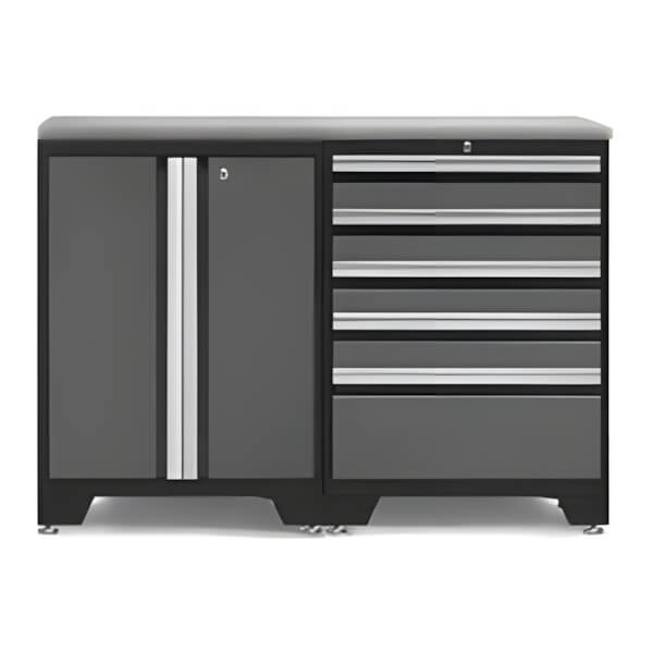 NewAge Garage Cabinets PRO Grey 3-Piece Work Station with Stainless Steel Top-52002 + 52004 + 36756-Garage Giant