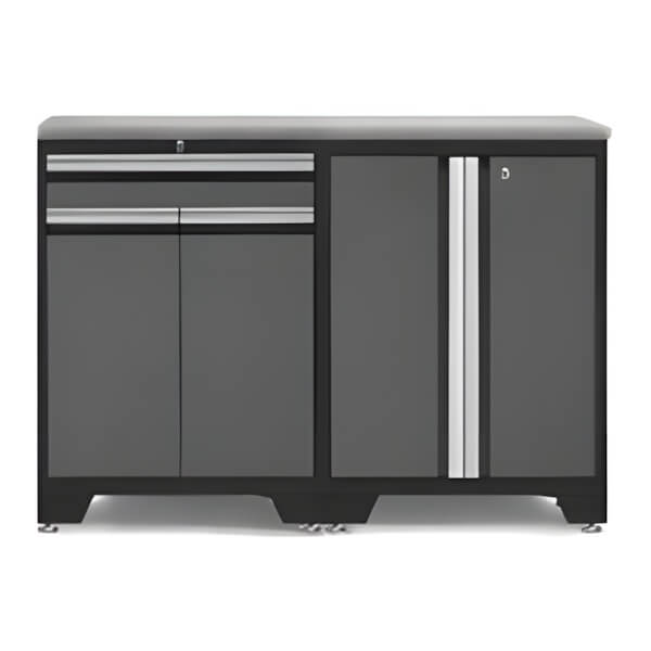 NewAge Garage Cabinets PRO Grey 3-Piece Workbench Set with Stainless Steel Top-52002 + 52003 + 36756-Garage Giant