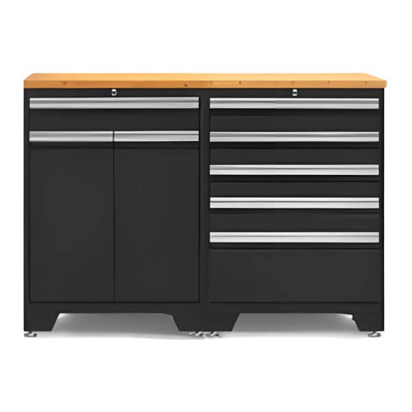 NewAge Garage Cabinets PRO Black 3-Piece Workbench Set with Bamboo Top-52803 + 52804 + 32257-Garage Giant