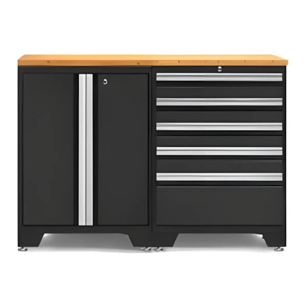 NewAge Garage Cabinets PRO Black 3-Piece Work Station with Bamboo Top-52802 + 52804 + 32257-Garage Giant