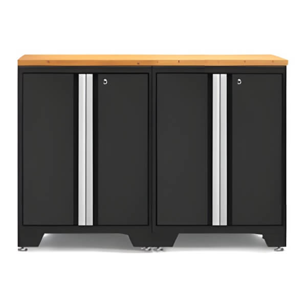 NewAge Garage Cabinets PRO Black 3-Piece Workbench Setup with Bamboo Top-52802 + 32257-Garage Giant