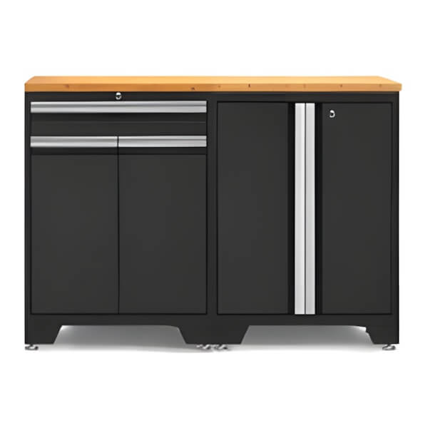NewAge Garage Cabinets PRO Black 3-Piece Workbench Setup with Bamboo Top-52802 + 52803 + 32257-Garage Giant