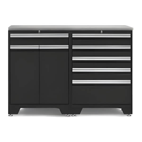 NewAge Garage Cabinets PRO Black 3-Piece Workbench Set with Stainless Steel Top-52803 + 52804 + 36756-Garage Giant