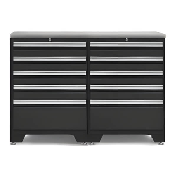 NewAge Garage Cabinets PRO Black 3-Piece Workbench Set with Stainless Steel Top-52804 + 36756-Garage Giant