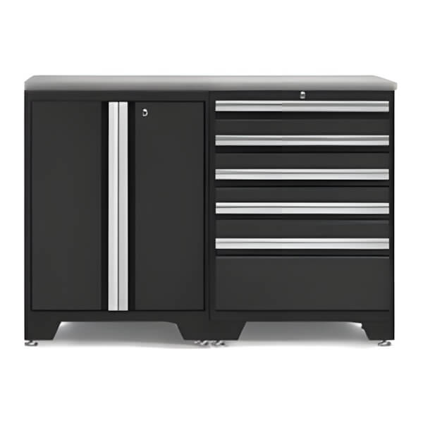 NewAge Garage Cabinets PRO Black 3-Piece Workbench Set with Stainless Steel Top-52802 + 52804 + 36756-Garage Giant