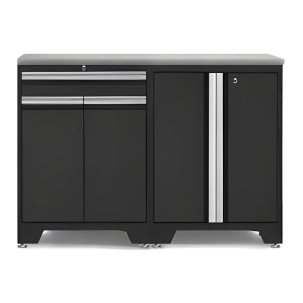 NewAge Garage Cabinets PRO Black 3-Piece Workbench Setup with Stainless Steel Top-52802 + 52803 + 36756-Garage Giant