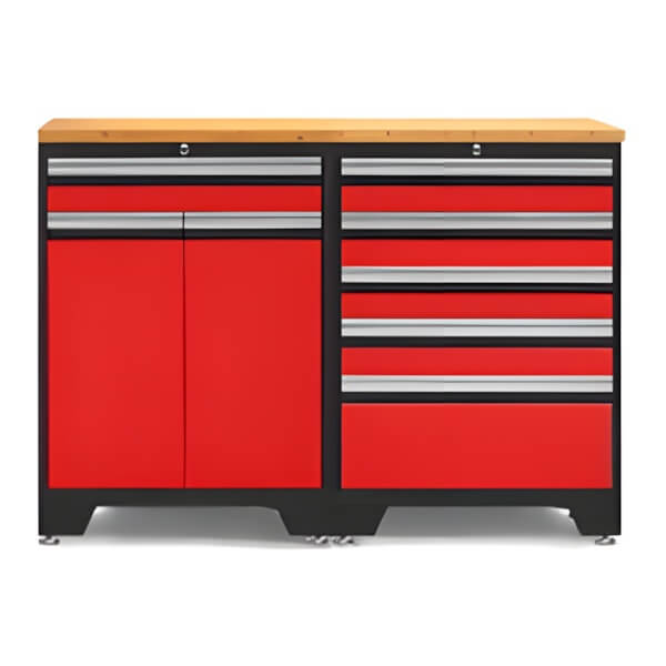 NewAge Garage Cabinets PRO Red 3-Piece Workbench Set with Bamboo Top-52203 + 52204 + 32257-Garage Giant