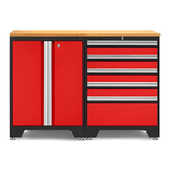 NewAge Garage Cabinets PRO Red 3-Piece Work Station with Bamboo Top-52202 + 52204 + 32257-Garage Giant