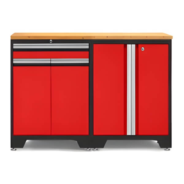 NewAge Garage Cabinets PRO Red 3-Piece Workbench Setup with Bamboo Top-52202 + 52203 + 32257-Garage Giant