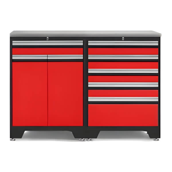 NewAge Garage Cabinets PRO Red 3-Piece Workbench Set with Stainless Steel Top-52203 + 52204 + 36756-Garage Giant