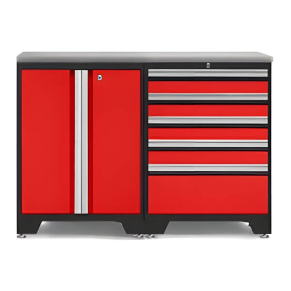 NewAge Garage Cabinets PRO Red 3-Piece Work Station with Stainless Steel Top-52202 + 52204 + 36756-Garage Giant