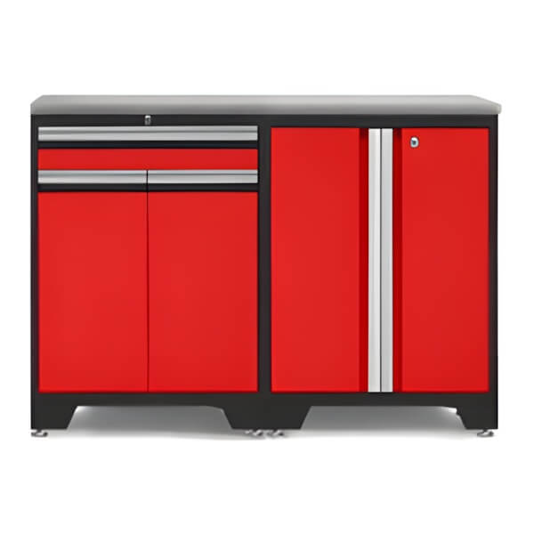 NewAge Garage Cabinets PRO Red 3-Piece Workbench Setup with Stainless Steel Top-52202 + 52203 + 36756-Garage Giant