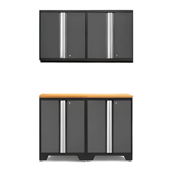 NewAge Garage Cabinets PRO Grey 5-Piece Workbench Setup with Bamboo Top-52002 + 52015 + 32257-Garage Giant