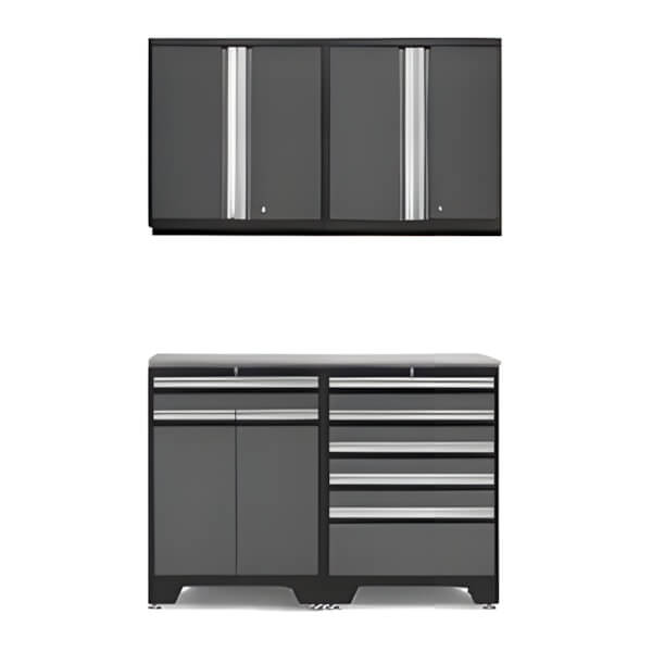 NewAge Garage Cabinets PRO Grey 5-Piece Workbench Set with Stainless Steel Top-52003 + 52004 + 52015 + 36756-Garage Giant