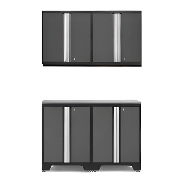 NewAge Garage Cabinets PRO Grey 5-Piece Work Station with Stainless Steel Top-52002 + 52015 + 36756-Garage Giant