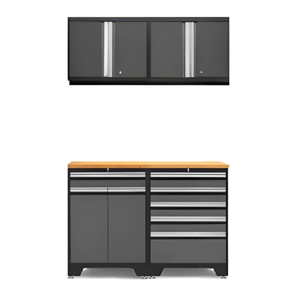 NewAge Garage Cabinets PRO Grey 5-Piece Garage Cabinet Set with Bamboo Top-52003 + 52004 + 52000 + 32257-Garage Giant