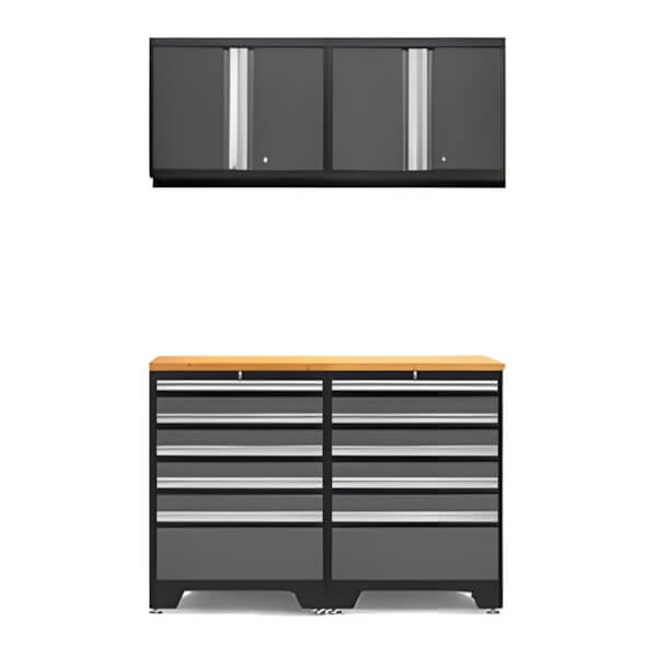 NewAge Garage Cabinets PRO Grey 5-Piece Garage Cabinet Set with Bamboo Top-52004 + 52000 + 32257-Garage Giant