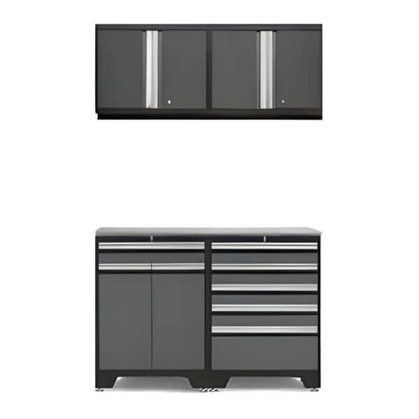 NewAge Garage Cabinets PRO Grey 5-Piece Garage Cabinet Set with Stainless Steel Top-52003 + 52004 + 52000 + 36756-Garage Giant