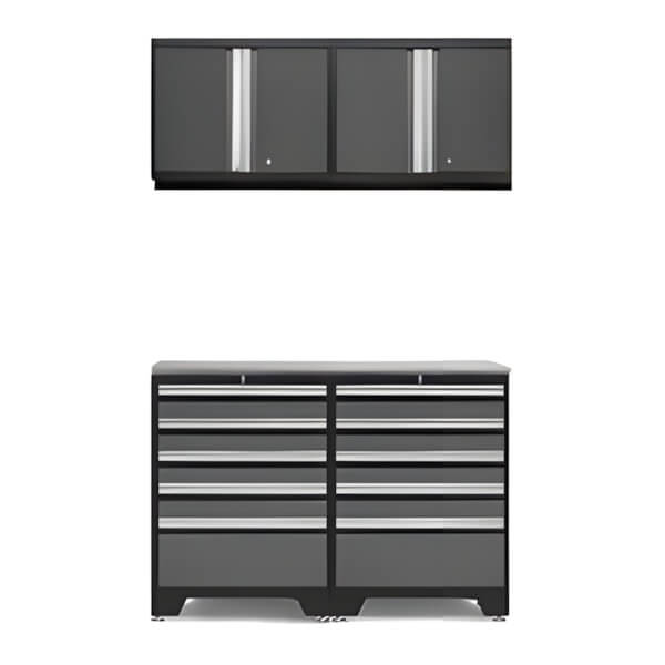 NewAge Garage Cabinets PRO Grey 5-Piece Workbench System with Stainless Steel Top-52004 + 52000 + 36756-Garage Giant