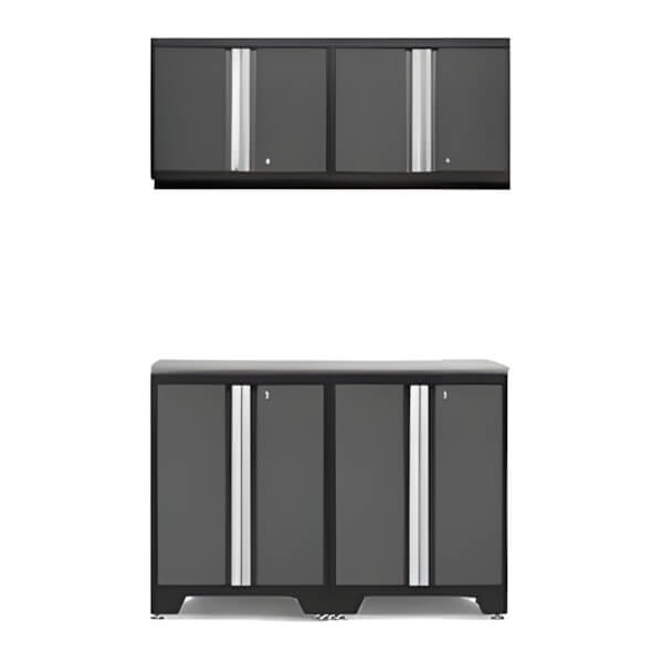 NewAge Garage Cabinets PRO Grey 5-Piece Work Station with Stainless Steel Top-52002 + 52000 + 36756-Garage Giant