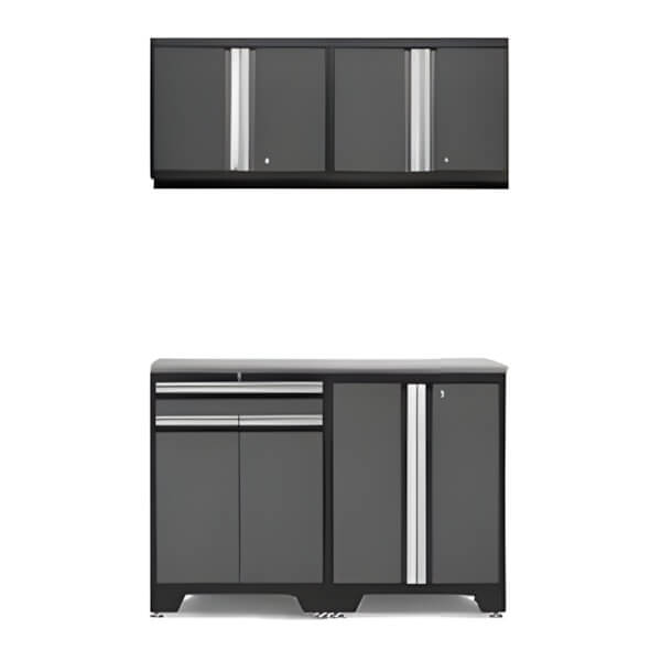 NewAge Garage Cabinets PRO Grey 5-Piece Workbench Setup with Stainless Steel Top-52002 + 52003 + 52000 + 36756-Garage Giant