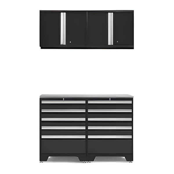NewAge Garage Cabinets PRO Black 5-Piece Workbench System with Stainless Steel Top-52804 + 52800 + 36756-Garage Giant