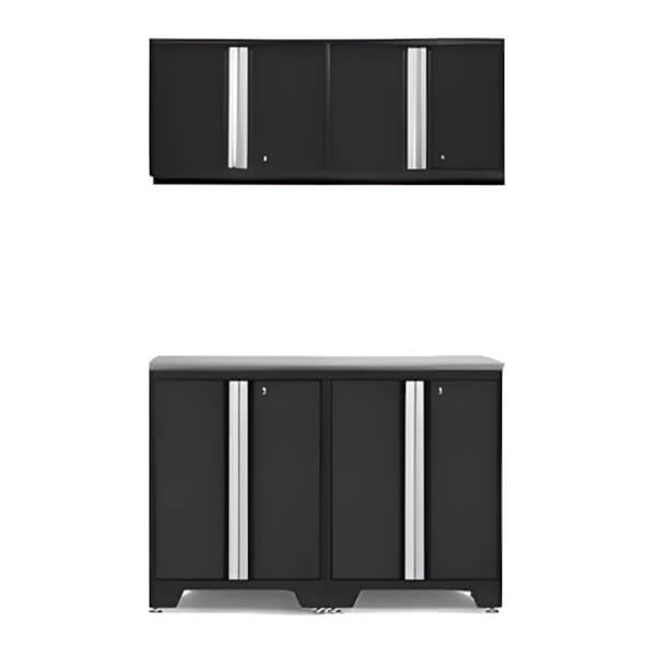 NewAge Garage Cabinets PRO Black 5-Piece Work Station with Stainless Steel Top-52802 + 52800 + 36756-Garage Giant