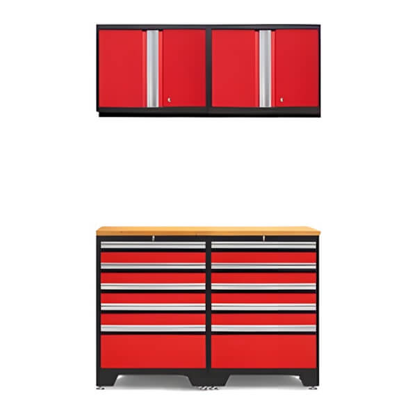 NewAge Garage Cabinets PRO Red 5-Piece Garage Cabinet Set with Bamboo Top-52204 + 52200 + 32257-Garage Giant