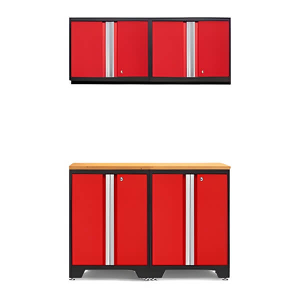 NewAge Garage Cabinets PRO Red 5-Piece Workbench Setup with Bamboo Top-52202 + 52200 + 32257-Garage Giant
