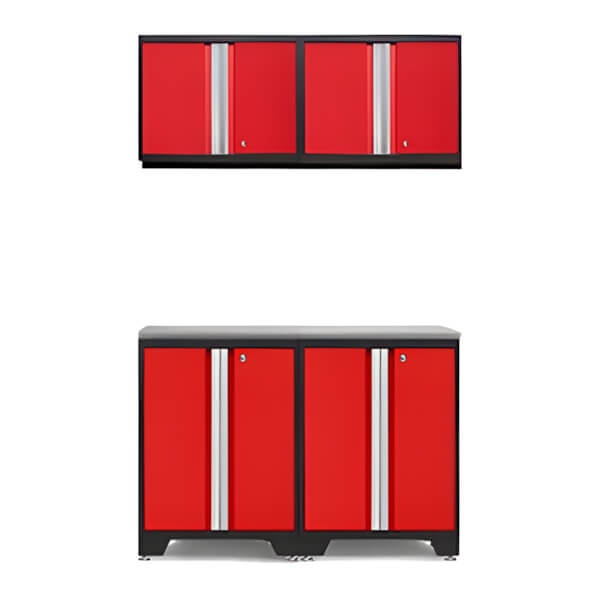 NewAge Garage Cabinets PRO Red 5-Piece Workbench Set with Stainless Steel Top-52202 + 52200 + 36756-Garage Giant