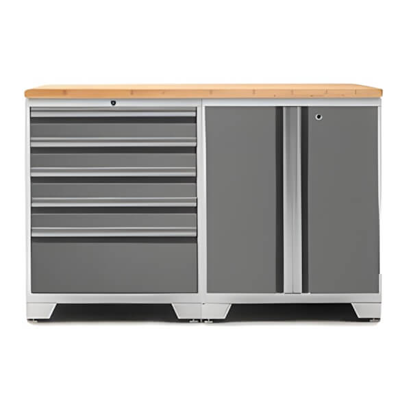 NewAge Garage Cabinets PRO Platinum 3-Piece Work Station with Bamboo Top-52402 + 52404 + 32257-Garage Giant