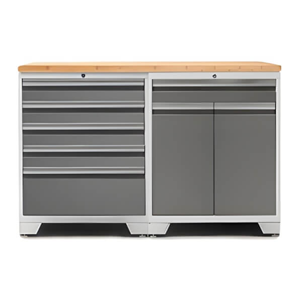 NewAge Garage Cabinets PRO Platinum 3-Piece Garage Cabinet Set with Bamboo Top-52403 + 52404 + 32257-Garage Giant