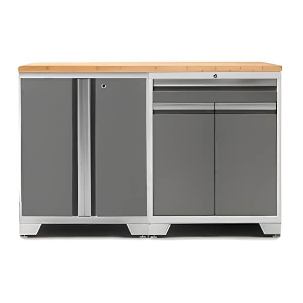 NewAge Garage Cabinets PRO Platinum 3-Piece Workbench Setup with Bamboo Top-52402 + 52403 + 32257-Garage Giant