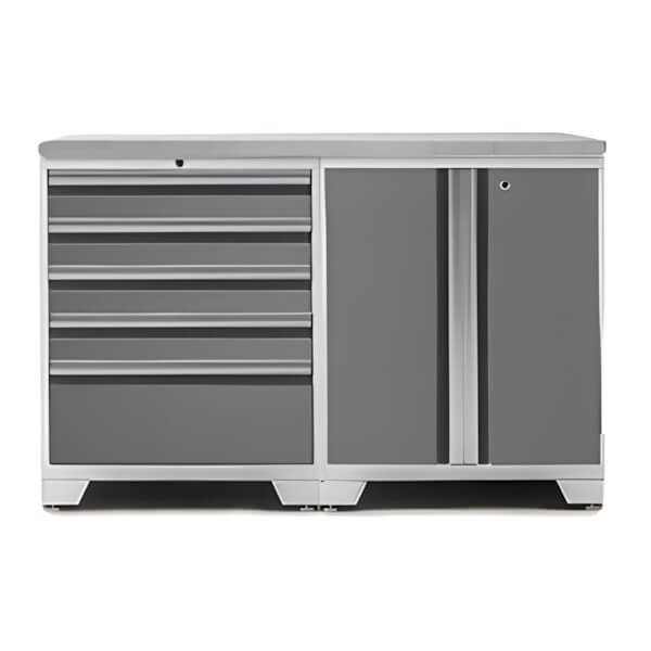 NewAge Garage Cabinets PRO Platinum 3-Piece Work Station with Stainless Steel Top-52402 + 52404 + 36756-Garage Giant