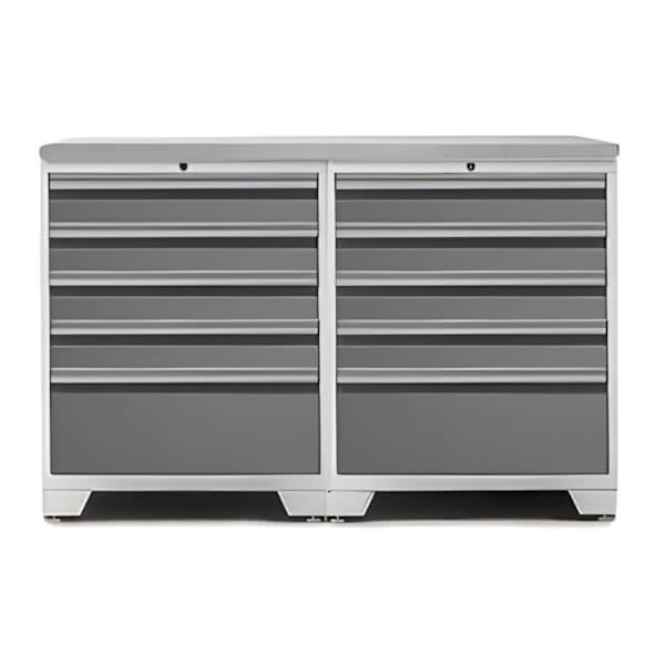NewAge Garage Cabinets PRO Platinum 3-Piece Workbench System with Stainless Steel Top-52404 + 36756-Garage Giant