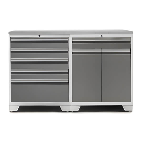 NewAge Garage Cabinets PRO Platinum 3-Piece Workbench System with Stainless Steel Top-52403 + 52404 + 36756-Garage Giant