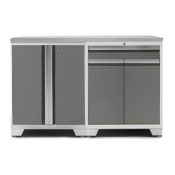 NewAge Garage Cabinets PRO Platinum 3-Piece Workbench Set with Stainless Steel Top-52402 + 52403 + 36756-Garage Giant