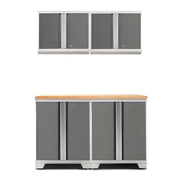 NewAge Garage Cabinets PRO Platinum 5-Piece Work Station with Bamboo Top-52402 + 52400 + 32257-Garage Giant
