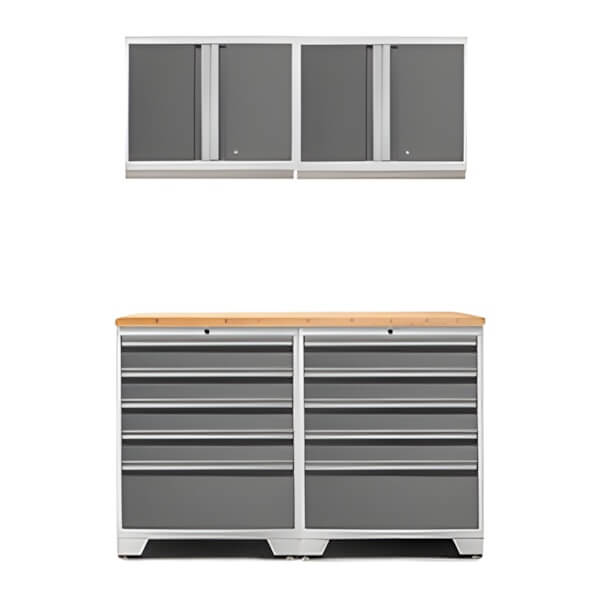 NewAge Garage Cabinets PRO Platinum 5-Piece Garage Cabinet Set with Bamboo Top-52404 + 52400 + 32257-Garage Giant