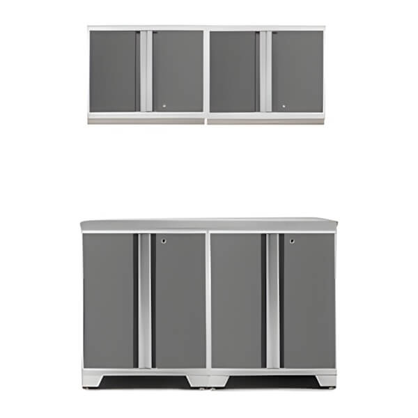 NewAge Garage Cabinets PRO Platinum 5-Piece Work Station with Stainless Steel Top-52402 + 52400 + 36756-Garage Giant