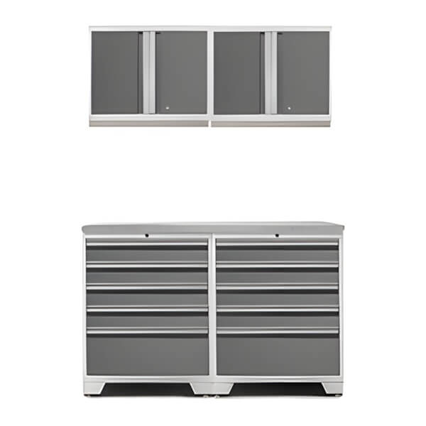 NewAge Garage Cabinets PRO Platinum 5-Piece Workbench System with Stainless Steel Top-52404 + 52400 + 36756-Garage Giant