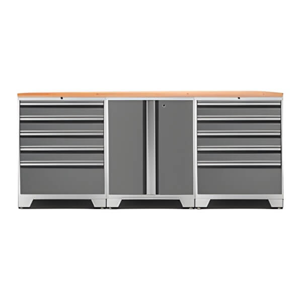 NewAge Garage Cabinets PRO Platinum 4-Piece Workbench System with Bamboo Top-52402 + 52404 + 32284-Garage Giant